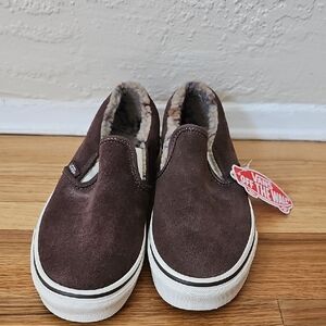 Brown Suede Slip-on Vans With Wool